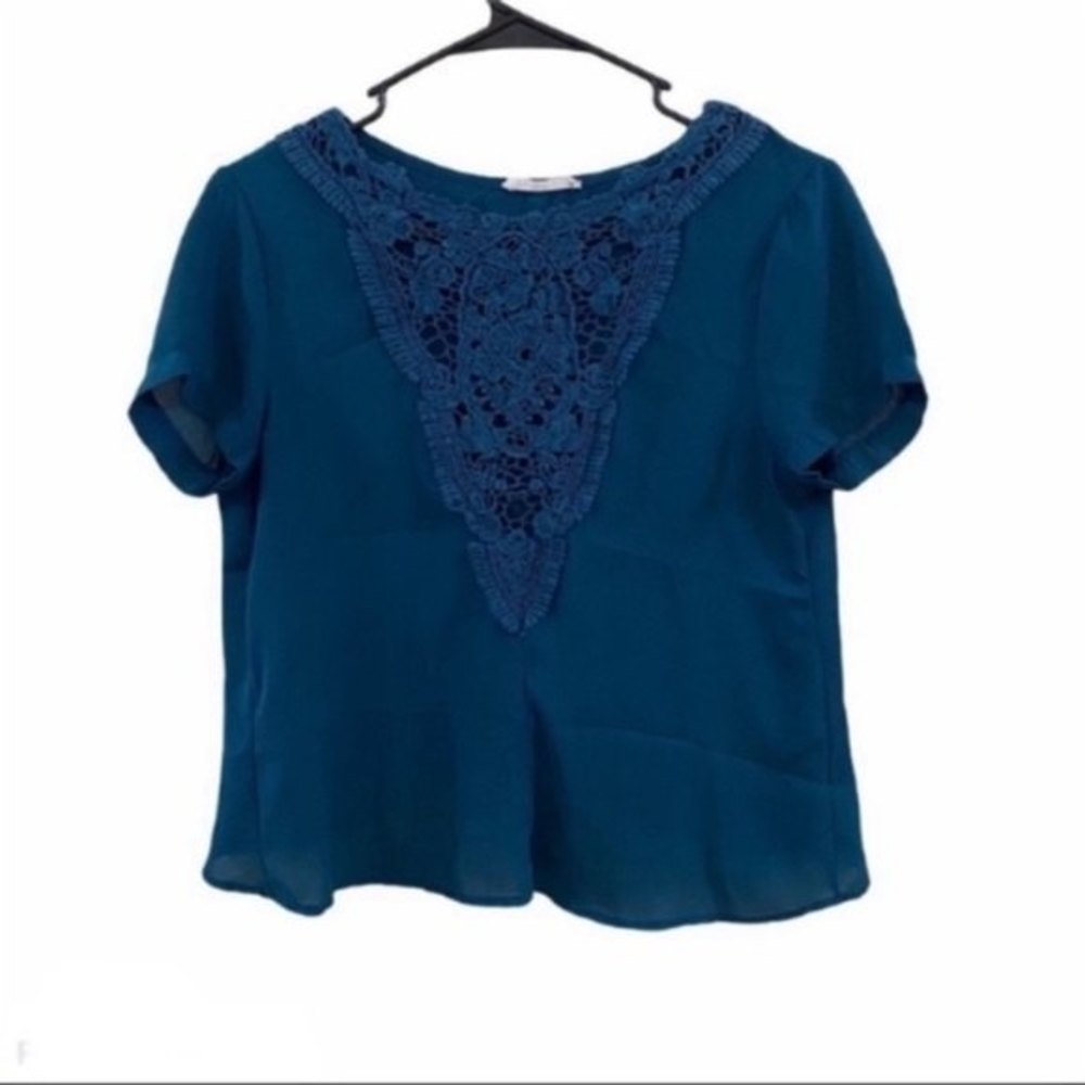 LUSH sheer embellished neckline open back top  womans size small